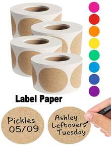 1Roll Kraft Paper Round Self-Adhesive Label Paper, Solid Color Kraft Paper Label Sticker, Mini Brown Kraft Round Label Stickers, DIY Stickers, Holiday Decorations, Seal Stickers For Gifts And Packaging, Plain Spiral Sketchbook, Simple And Portable Sketch Pads, Simple Multi-Purpose Writable Label Sticker For Student, School, Office, Christmas - Multicolor - View 2