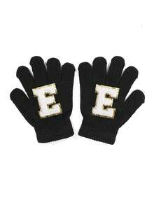 1 双儿童针织手套，带 26 个英文字母，男女通用保暖滑雪手套，Y2K 风格户外冬季手套，适合日常穿着和服装 - 黑色 - 查看 6
