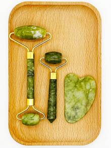 Zestaw 1/3 szt. wałka jadeitowego i gua sha, masażer do twarzy z narzędziem do skrobania gua sha, masażer z kamieni jadeitowych do walki ze starzeniem, wyszczuplania i ujędrniania, odmładzania twarzy i szyi, usuwania zmarszczek i opuchlizny wokół oczu, stal nierdzewna, gua sha, uroda, produkty do pielęgnacji skóry, spa, pielęgnacja ciała, narzędzia do pielęgnacji skóry, pielęgnacja twarzy, akcesoria kosmetyczne, masaż, narzędzie do masażu twarzy, wałek do twarzy