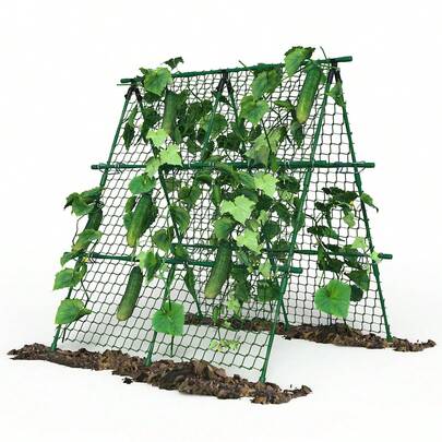 Cucumber Trellis, 4ft X 4ft Metal A-Frame Garden Trellis Climbing Plant Outdoor Support Fruit Grape Vine Vegetable Tomato Pea Bean Cucumber Trellis Raised Bed, With Netting, Fits Raised Beds