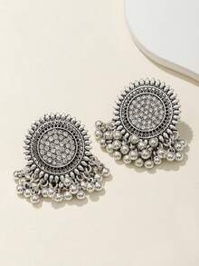 NAIZHU 1 cặp hoa tai hình hoa hướng dương chạm khắc cổ điển phóng đại với trang trí bằng đá giả, phong cách Bohemian cho tiệc tùng và thời trang dành cho phụ nữ, ngày lễ tình nhân, mẹ, mẹ, ngày của mẹ, quà tặng - Màu Bạc Cổ - Xem 6