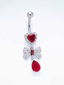 1pc Bowknot Zirconia Pendant Belly Button Ring Navel Piercing Jewelry For Women, Light Luxury Body Piercing - Multicolor - View 13
