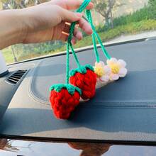 onEternal 1pc/2pcs Light Pink/Red Puff Simulation Strawberry Hanging Decoration, Handmade Crochet Car Interior Decoration, Mirror Bag Decoration, Handmade Crochet Christmas And Halloween
