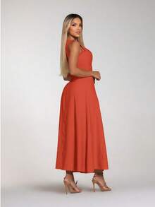 Women's Marrente Party Dress Long Prom Dress With Round Neckline Wedding Event Dress, Party Dress, Wedding Guest Dress, Party Dress No Ironing S M L - 鐵鏽紅 - 查看 3