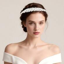 تاج بروك كريستالي للعروس 1 قطعة، اكسسوارات شعر تاج كوري أميرة مرصع باللؤلؤ لحفلات عيد الميلاد للنساء