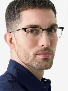 1 PC Men's Simple Design Metal Frame Rectangle Light Glasses,Fall Minimalist Casual High Quality Clear Glasses For Everyday Use And Daily Clothing Decor - Multicolor - View 6