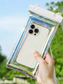 Transparent, Rainbow Laser Phone Pouch, Waterproof Phone Bag, Inflatable Transparent Swimming Phone Protector Bag With Lanyard - Transparent, Touch Screen Compatible, Lightweight Plastic, Touchable For Swimming, Suitable For Beach And Pool Use, Prevent Loss Or Water Damage, Beach Bag, Swimming, Beach Essential