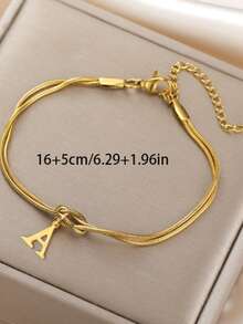 1pc Stainless Steel 26 Letter Charm Bracelet, Fashionable Infinity Circle Snake Bone Bracelet, Valentine's Day Gift