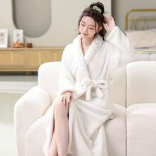 1 pieza Bata de franela con cuello en V, manga larga y cinturón en la cintura, elegante y unisex, suave y absorbente, adecuada para ducha, hotel, piscina, salón, uso personal, regalo