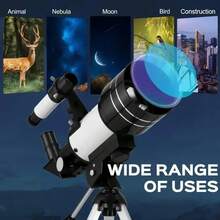 TAIMASI 150X High Light Monocular Astronomy Telescope, 70mm Aperture 300mm Refractor Telescope Portable, 3 Eyepiece & 3X Barlow Lens, For Star Nebular Viewing, Camping Nature Viewing, Education & Exploration | Multi-Coating, Wireless Remote, AZ Mount, Phone Adapter | Ideal Gift For Family, Friends, Adults, Astronomy Beginners, Christmas, Birthday Party - 白色 - 查看 2