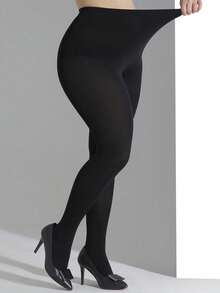 3 Pairs Women's Opaque Solid Color High Elasticity Leggings, Plus Size