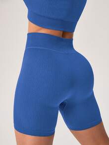 NcmRyu Women's Solid Color Sports Bra & Shorts Set - Minimalist Design, Stretchy Comfortable Activewear For Yoga, Fitness, Gym, Running & Outdoor Activities - 藍色 - 查看 3