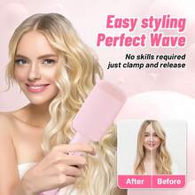 Curling Iron Hair Crimper Waver -Beach Waves Curling Wand, Ionic Deep Waver Hair Curler Tool With Ceramic 3 Barrel For Women, Dual Voltage, Anti-Scald, Easy To Use, Pink - 粉色 - 查看 4