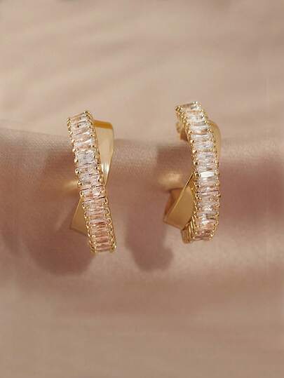 方晶鋯石裝飾開口耳環