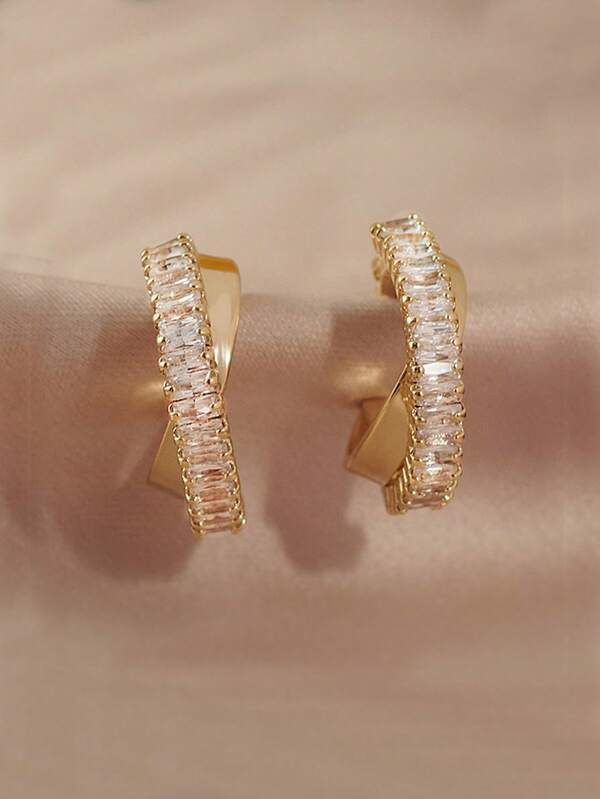 أقراط حلقي ملفوف مكعب زركونيا زخرفة