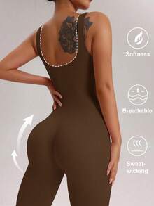 VVX Shapewear Bodysuit For Women Tummy Control Square Neck Seamless Ribbed One Piece Jumpsuit Sleeveless Tank Top Leggings - 棕色 - 查看 5