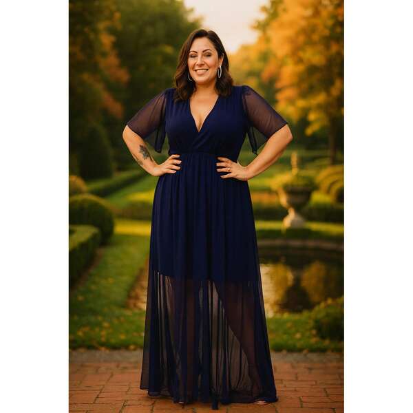 Holy Lia Vestido Festa Plus Size Manga Curta De Tule Transpassado Moda Feminina G1 G2 G3