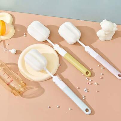 1pc Sponge Bottle Brush Household Long Handle Bottle Cleaning Brush Insulation Cup Cleaning Artifact Folding Cup Brush