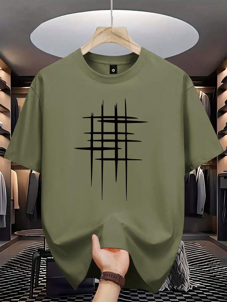 男士时尚休闲常规款短袖图案印花 T 恤，适合作为夏季送给丈夫或男朋友的礼物 - 軍綠色 - 查看 1