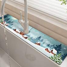 1 pièce Tapis de bonde en silicone antidérapant de la série Ambiance de Noël, tapis de bonde de cuisine, convient pour la protection et la décoration des robinets de salle de bain et de cuisine.