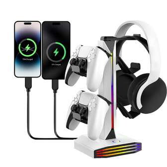 Snygg RGB multifunktionell laddningsstation för spel - Laddar telefoner, kontroller, hörlurar, viktigt för e-sport