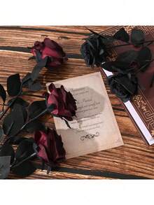 5/12 piezas Rosas rojas oscuras de seda artificial - Decoración de Pascua - Decoración de boda y jardín - Decoración de cocina y jardín - Hogar - Viaje - Artículos necesarios para festivales - Decoración de dormitorio - Decoración de baño - Decoración de habitación - Decoración del hogar - negro rojo - Ver 6