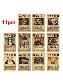 ONE PIECE Zestaw 5-20 sztuk plakatów One Piece Bounty Wanted z papieru pakowego, Anime Gear 5, Luffy, Bóg Słońca, Nika, dekoracja ścienna do salonu w stylu vintage