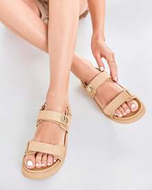 Coutgo Women's Thick-Soled Sandals, Comfortable Flat Sandals, Double-Strap Insoles, Summer Beach Sandals - Camel - View 3
