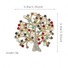 Weihnachtsbrosche mit Wohlstandsbaum, glänzend goldfarbene Zinklegierung Anstecknadel mit bunten Kunstperlen und Strass, geeignet als Geschenk für Feiertage, Familienzusammenkünfte, Frauenschmuckzubehör