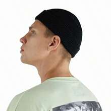 1PC Men Mini Short Fisherman Beanie Hat Winter Warm Knitted Ribbed Docker Skull Cap - Navy Blue - View 4