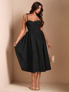Women's Solid Color Strapless Dress, Inspired By Vintage Style, With A Shaping Bustier Design, Suitable For Everyday Wear Or As A Special Occasion Dress. - 黑色 - 查看 5