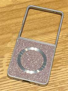 奢华闪亮 Blingbling 不对称波纹磁吸手机壳适用于三星 Galaxy Z Flip 7 6 5 4 3 5G ZFlip7 支持无线充电电镀闪亮折叠防震后盖 - 粉色 - 查看 3