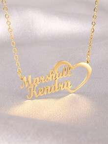 Customized Name Paperclip Pendant Necklace, Personalized Silver/Gold Chain Necklace, Customizable 1-2 Name Engraved Pendant Necklace, Fashionable Stainless Steel Jewelry, Couple Gift, Birthday/Anniversary Gift - Golden Love Heart - View 11