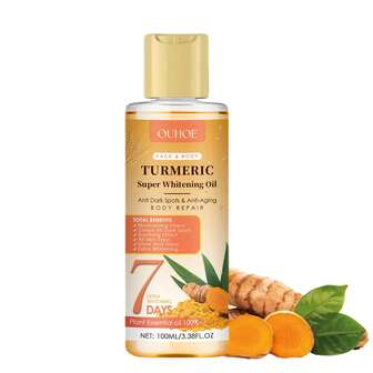 100ml Olio sbiancante al curcuma - Miscela di oli essenziali vegetali da 100ml per viso e corpo, correttore di macchie scure e idratante rassodante | Trattamento anti-invecchiamento per schiarire la pelle, adatto a tutti i tipi di pelle, formato da viaggio