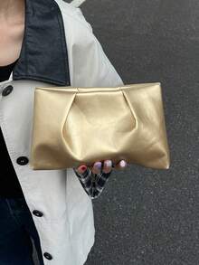 Mini Elegant Solid Color Clip Shoulder Bag Crossbody Purse - Gold - View 4