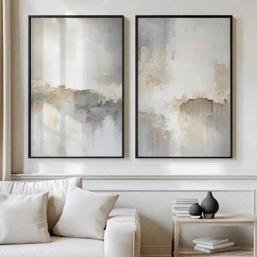 Conjunto de 2 Pôsteres Abstratos Brancos, Impressões Artísticas, Pôsteres Minimalistas Modernos, Artes de Parede Abstratas Neutras, Designs de Tela Elegantes em Cinza e Branco, Adequados para Sala de Estar, Quarto, Decoração de Hotel, Sem Moldura.