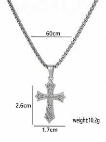 1pc Stainless Steel Catholic Cross & Angel Religious Faith Necklace, Suitable For Halloween, Christmas, Party, Gift For Mom, Friends