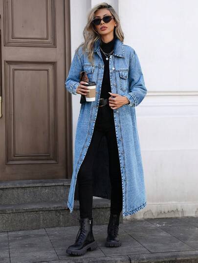 Mobula Sound# Casual Fashionable Apparel, Versatile Elegant Academic Student Y2K Style Long Denim Jacket, Suitable For Spring, Summer, Autumn Vacation