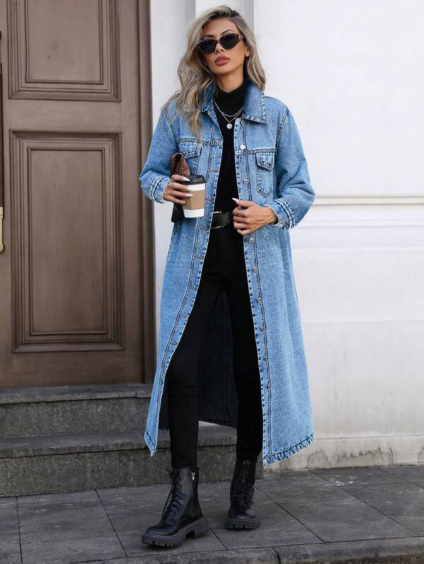Mobula Sound# Casual Fashionable Apparel, Versatile Elegant Academic Student Y2K Style Long Denim Jacket, Suitable For Spring, Summer, Autumn Vacation