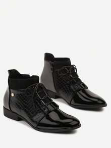 Bottines à lacets pour femmes - Bottes d'hiver chics et décontractées - Gris foncé - Voir 5