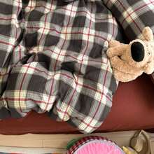 4 件套 Maillard 羽绒被套套装,砖红色和黑色格子,双层雪纺,涤纶,(1 个羽绒被套 + 1 个床单 + 2 个枕套),适合秋冬季,卧室装饰,节日礼物,不包括枕芯,枕套图案随机裁剪 - 黑紅 - 查看 8