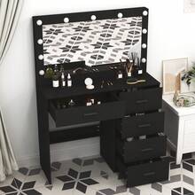 Black Modern Dressing Table Makeup Desk Set With 5Drawers &11 LED Mirror Vanity - White - View 8