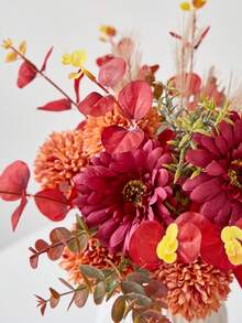1 Bunch Artificial Flowers Mixed Silk Dandelion Eucalyptus Chrysanthemum Flower Bouquets Fake Flowers For Fall Decor Home Wedding Room Decor Table Centerpieces - Red - View 9