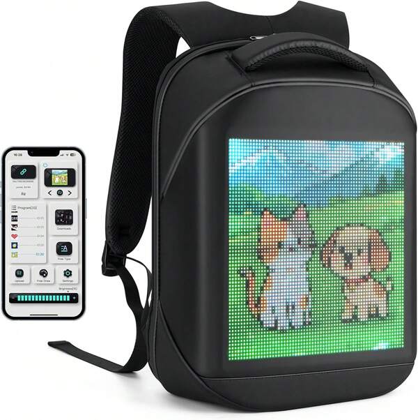 GCCSJ Programmable LED Backpack With Bluetooth Control - , Large Capacity (13.78x5.91x15.75 Inches), Comfortable Shoulder Straps And Shockproof Design, Suitable For Travel And Outdoor Use,Black