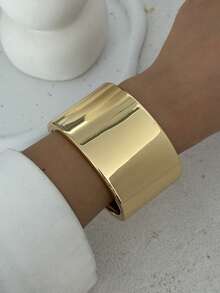 1pc Vintage Punk Thick Alloy Bracelet, Exaggerated Fashion Asymmetrical Wave Metal Design Bracelet, Minimalist Luxurious Charm Bracelet, Suitable For Women - Yellow Gold - View 11