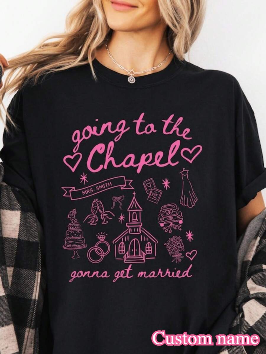 1pc Bachelorette Shirt, Personalized Going To The Chapel Gonna Get Married Shirt, Doodle Coquette Wedding Bride Tshirt