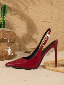 女士性感极简主义酒红色尖头一脚蹬高跟正装鞋，优雅派对细高跟鞋，时尚百搭 - 酒紅色 - 查看 5