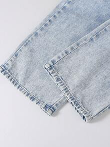 1pc Girls Casual Street Style Comfortable Butterfly Print Pattern Denim Jeans, Suitable For Spring & Autumn