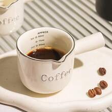 1pc Retro Cream Ceramic Espresso Measuring Cup With Handle - 300ml/600ml/800ml/200ml Markings, "Coffee" Printed, Reusable, High-Quality Home Coffee Brewing Tool, Hand Wash Only - Multicolor - View 5