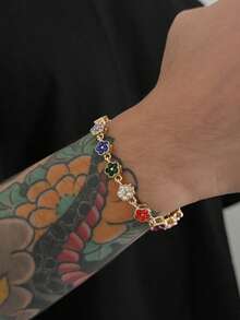 1 chiếc Vòng tay hoa năm lá 3D đính đá Cubic Zirconia nhiều màu thời trang dành cho nam, thích hợp đeo hàng ngày, dự tiệc, làm quà tặng cho bạn bè và gia đình, ngày lễ tình nhân, giáng sinh - Vòng đeo tay - Xem 2